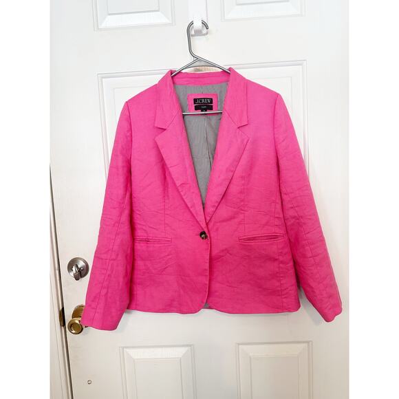 J.Crew Blazer Womens 10 Pink Long Sleeve Linen Single Breasted Classic Preppy - Picture 3 of 7